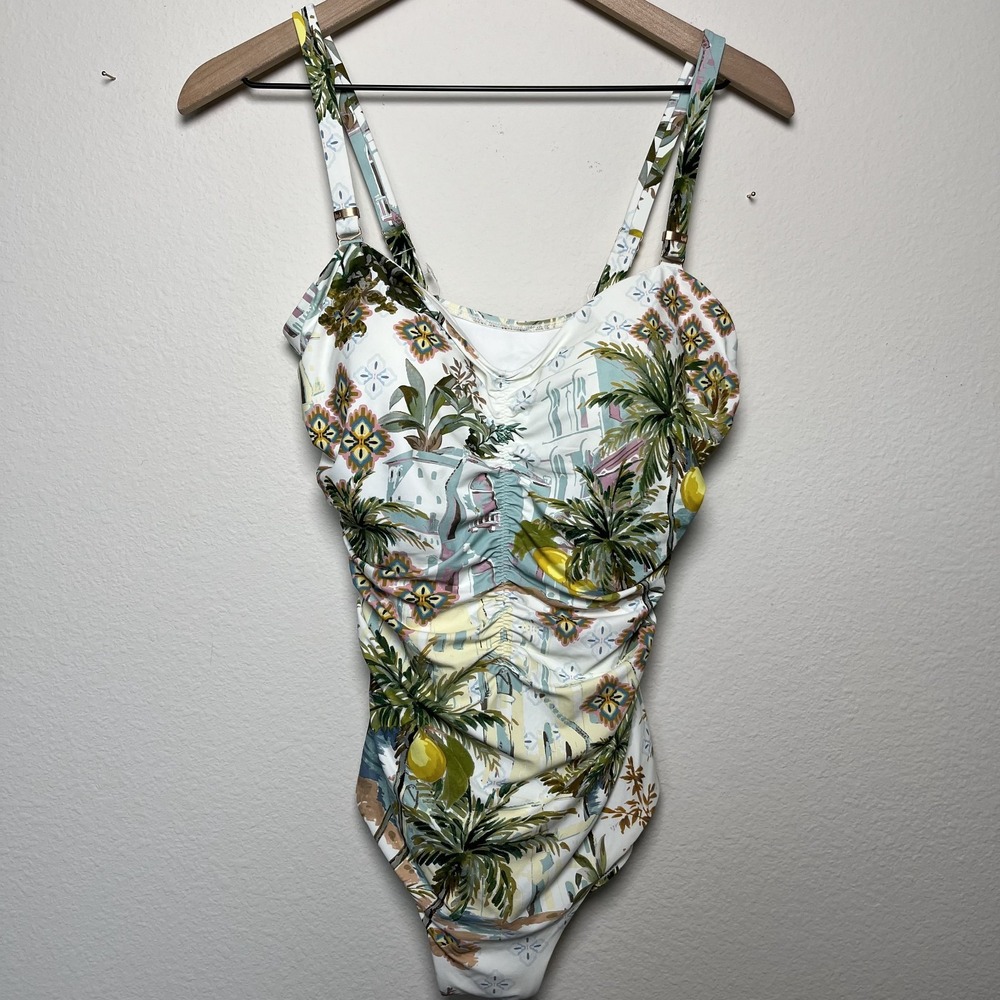 NEXT Women One Piece Swim‎ Bathing Suit 14 Multicolor Lemon Scenic Tummy Control